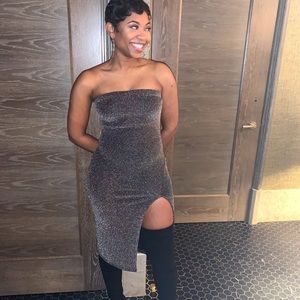 Sparkling strapless side split dress